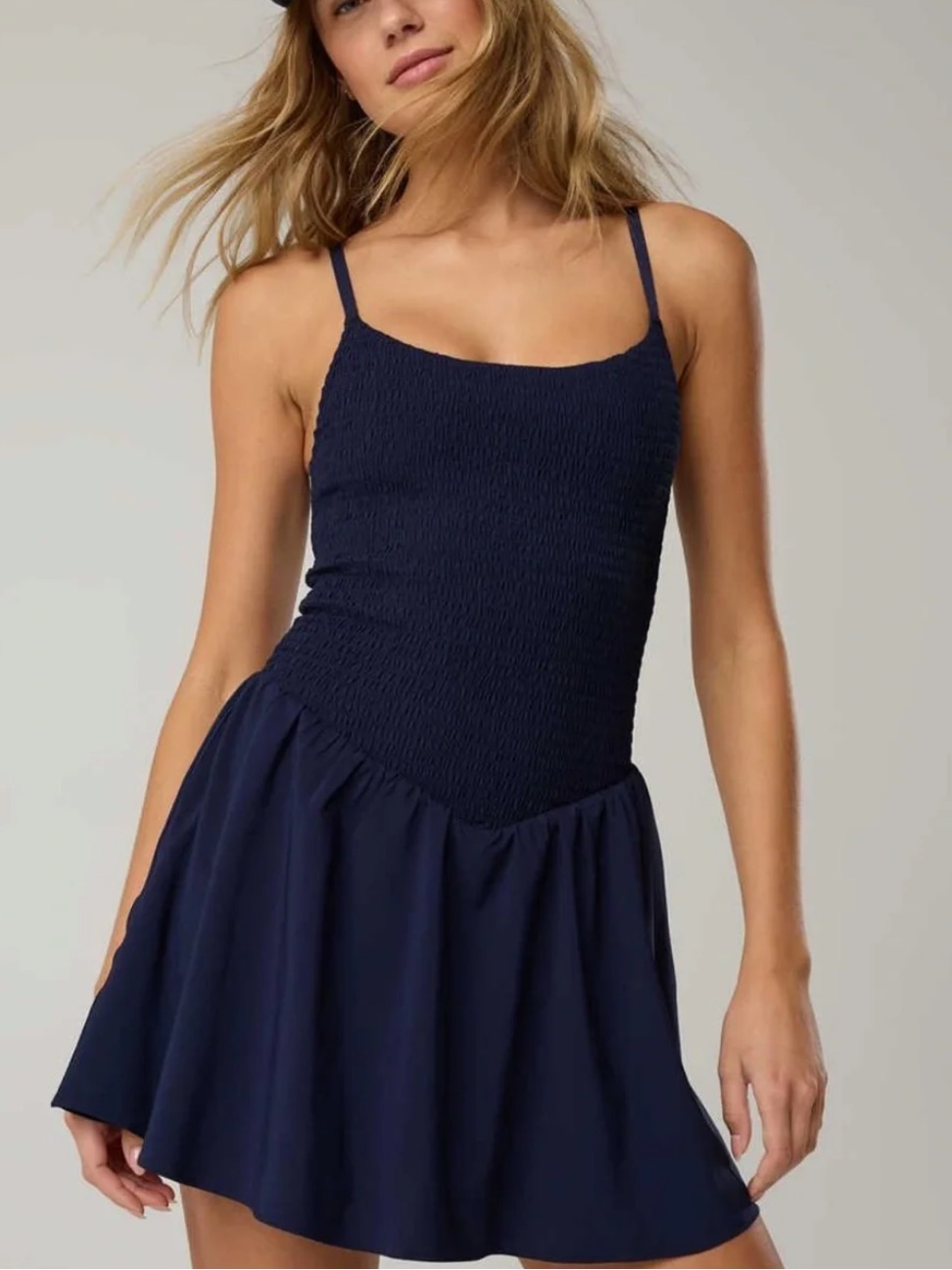 Aerie Offline Smocked Navy Workout Dress